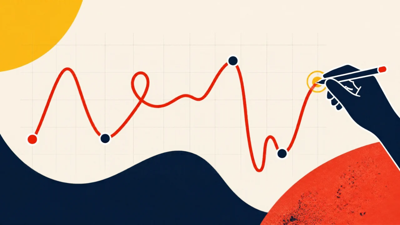 A hand drawing a red line chart on a grid