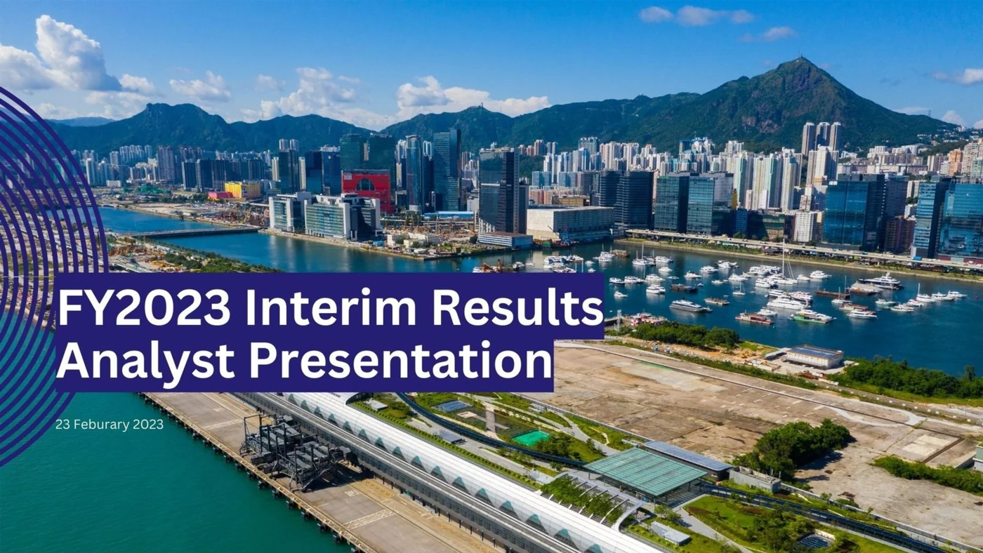 Redesigned page 1: aerial photo of Kai Tak with the title in white on a purple block